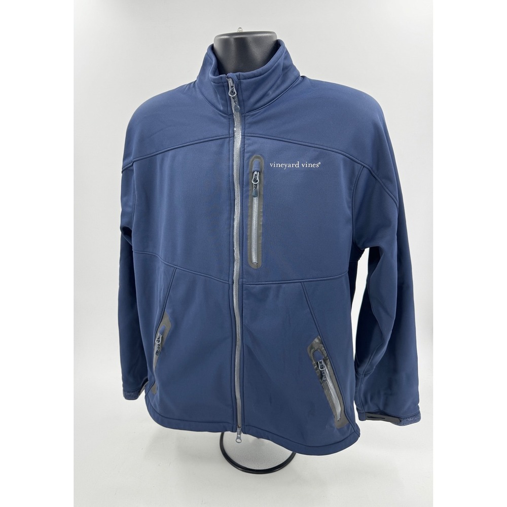 Vineyard Vines Mens Full Zip Softshell Polyester Jacket Navy Blue Size Medium
